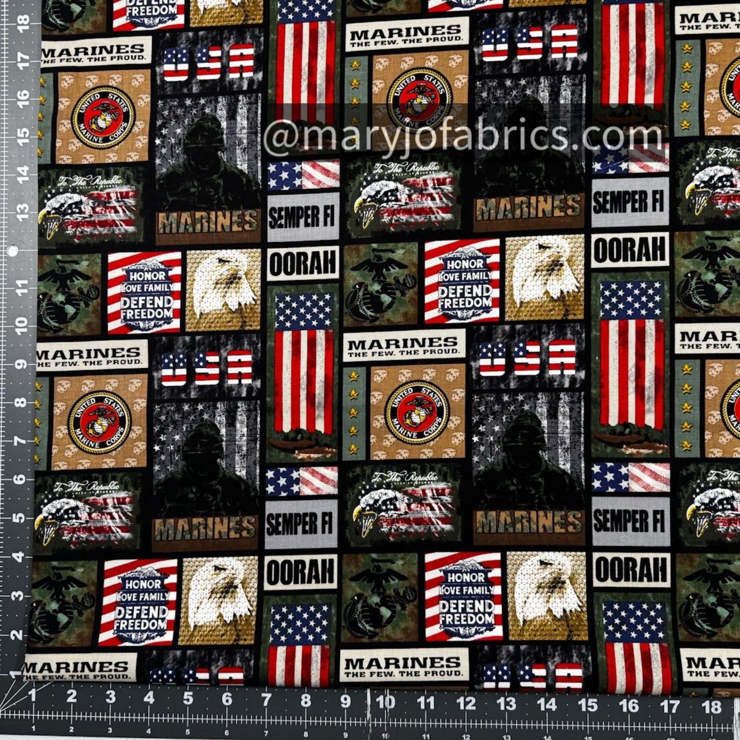 USMC Marine Corps fabric 1339M Military Marines Block - Mary Jo Fabrics