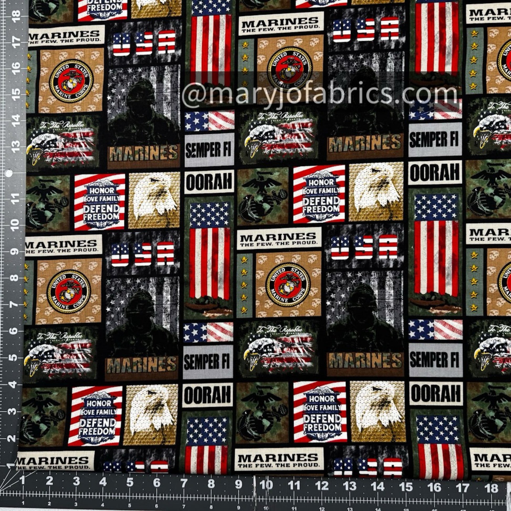 USMC Marine Corps fabric 1339M Military Marines Block - Mary Jo Fabrics