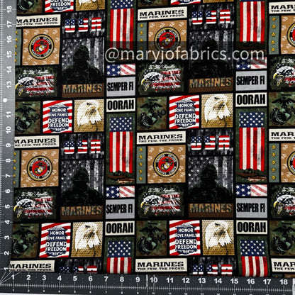 USMC Marine Corps fabric 1339M Military Marines Block - Mary Jo Fabrics