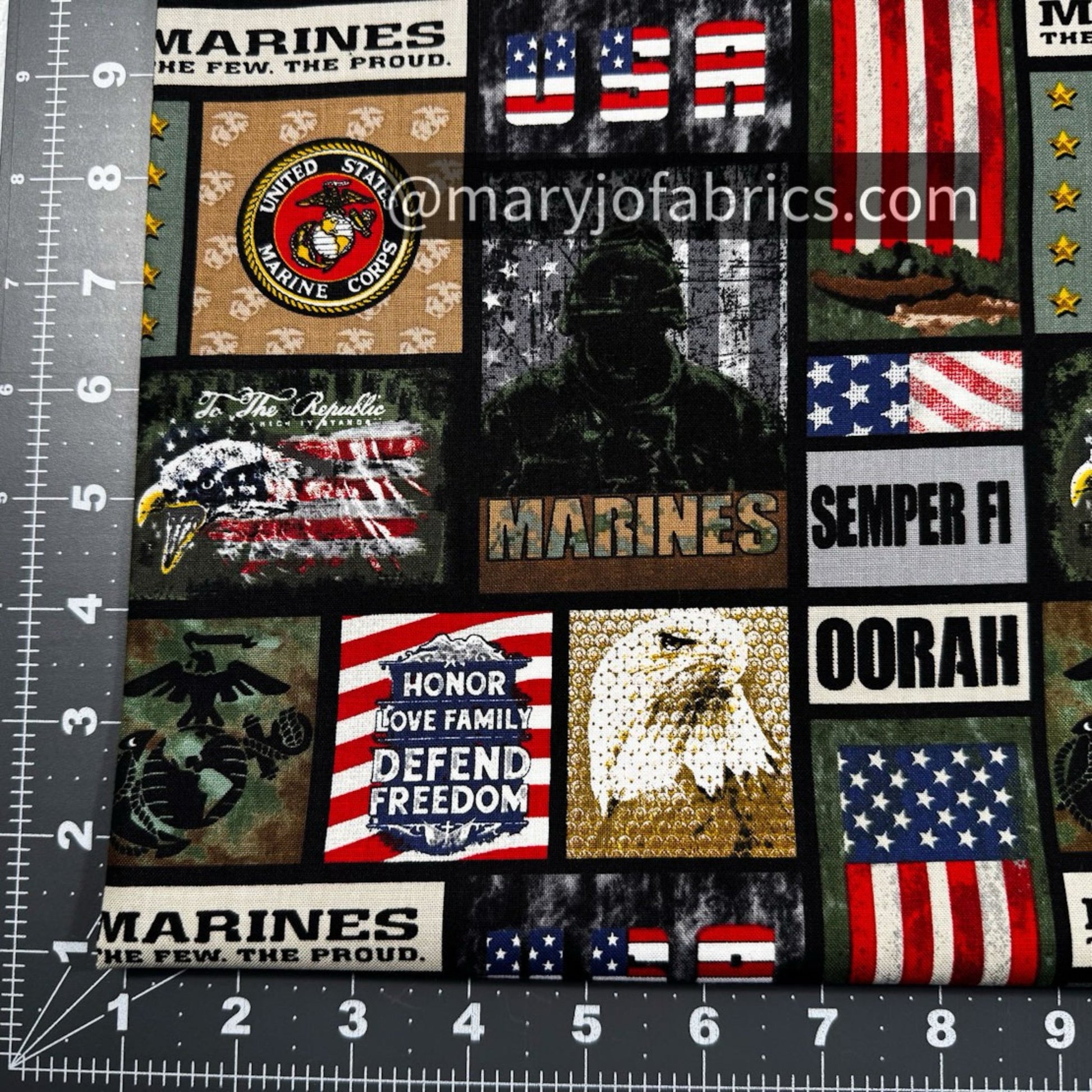 USMC Marine Corps fabric 1339M Military Marines Block - Mary Jo Fabrics