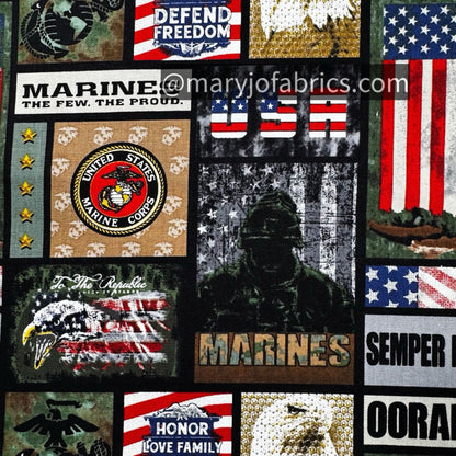 USMC Marine Corps fabric 1339M Military Marines Block - Mary Jo Fabrics