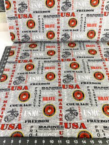 USMC Marine Corps fabric Grey Military cotton fabric - Mary Jo Fabrics