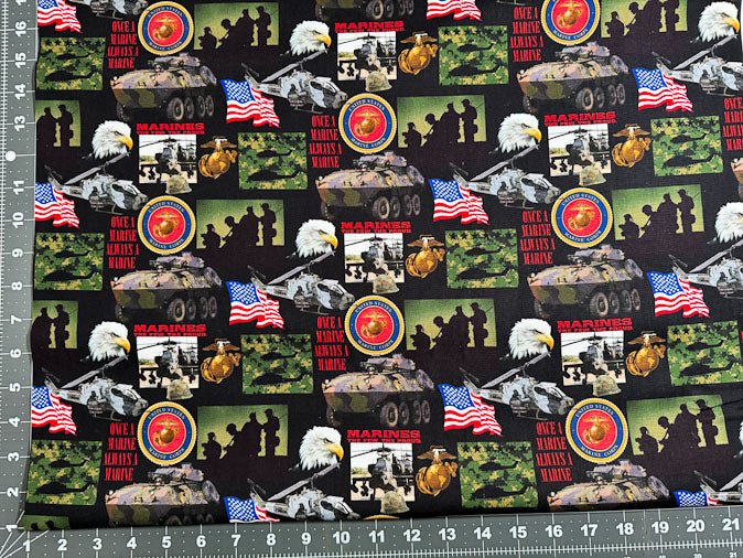 USMC Marine fabric 021M Always a Marine Military fabruc - Mary Jo Fabrics