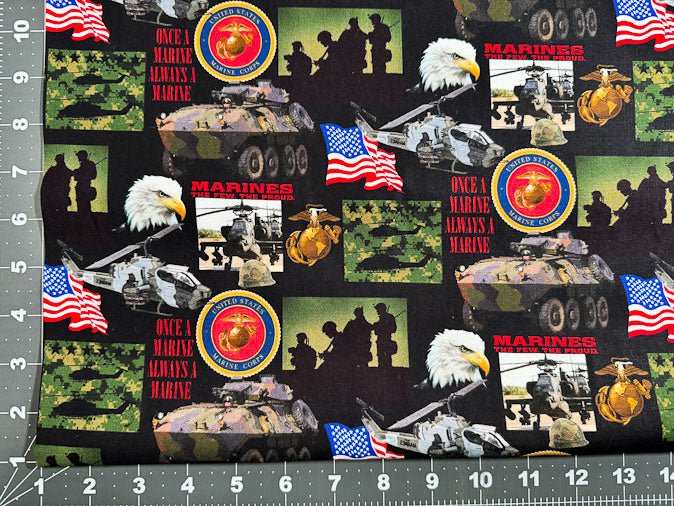 USMC Marine fabric 021M Always a Marine Military fabruc - Mary Jo Fabrics