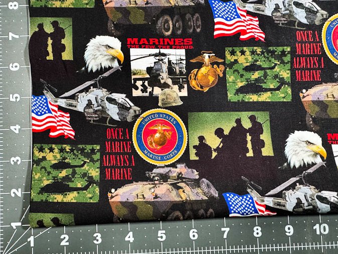 USMC Marine fabric 021M Always a Marine Military fabruc - Mary Jo Fabrics