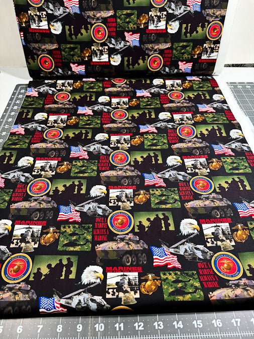 USMC Marine fabric 021M Always a Marine Military fabruc - Mary Jo Fabrics