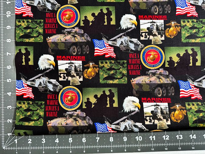 USMC Marine fabric 021M Always a Marine Military fabruc - Mary Jo Fabrics