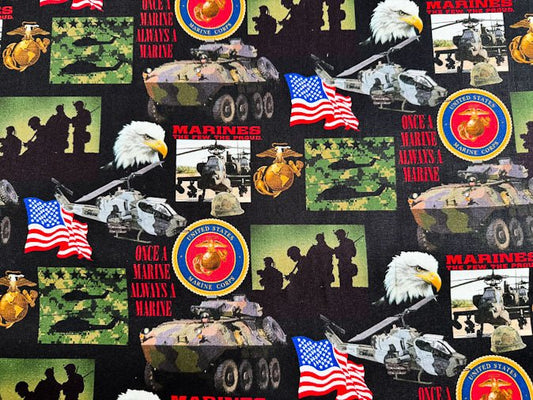 USMC Marine fabric 021M Always a Marine Military fabruc - Mary Jo Fabrics