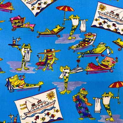 Vacationing Frog fabric Fun frogs lounging - Mary Jo Fabrics