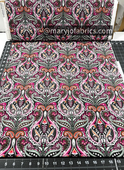 Vibrant Pink Damask Fabric DX0510 Cotton - Mary Jo Fabrics
