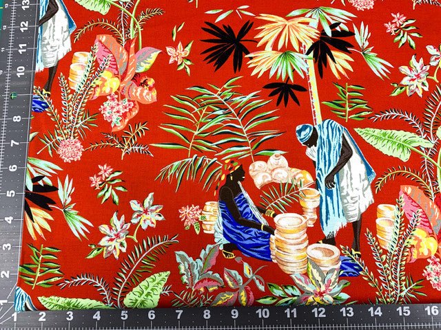 Village Days African fabric DAC03 Red - Mary Jo Fabrics