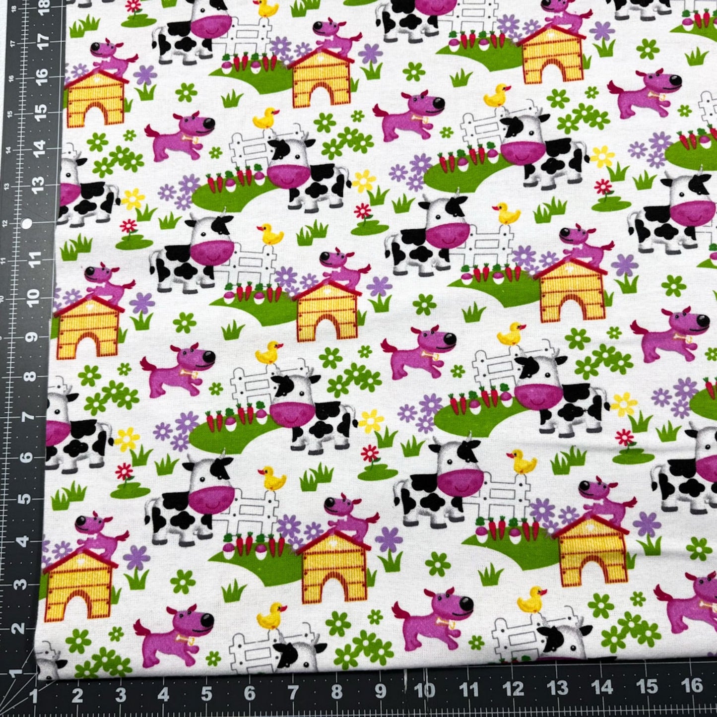 White Barnyard Cow FLANNEL 44 - 6391 Puppy Dog - Mary Jo Fabrics
