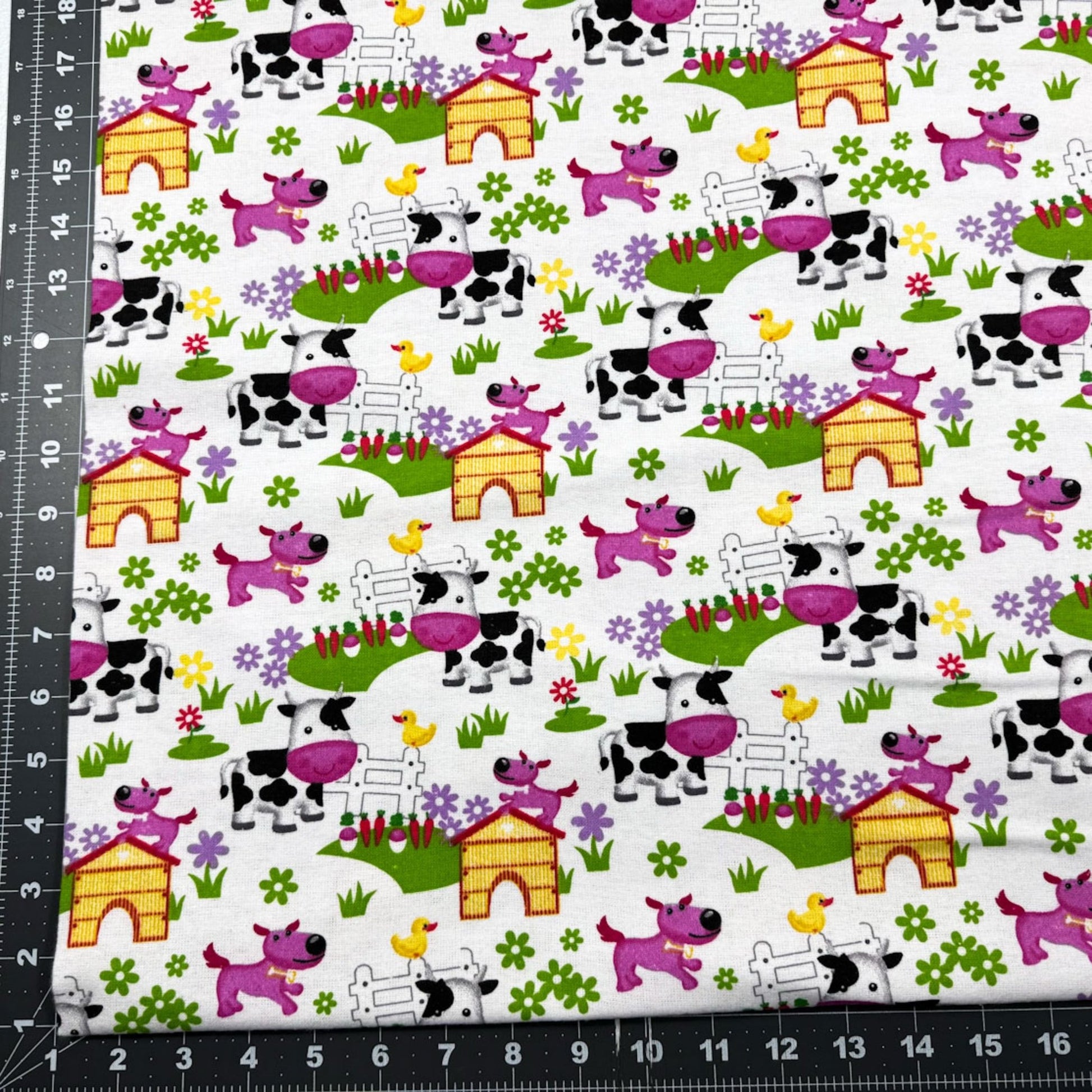 White Barnyard Cow FLANNEL 44 - 6391 Puppy Dog - Mary Jo Fabrics