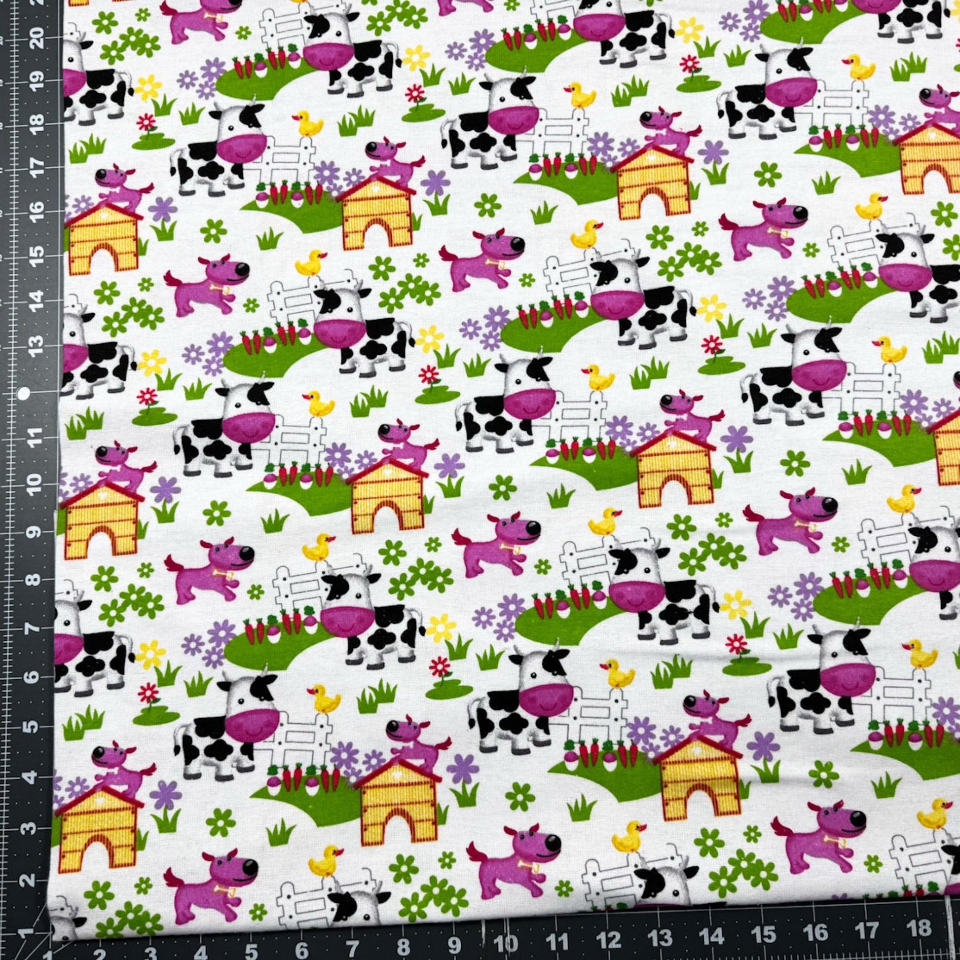 White Barnyard Cow FLANNEL 44 - 6391 Puppy Dog - Mary Jo Fabrics