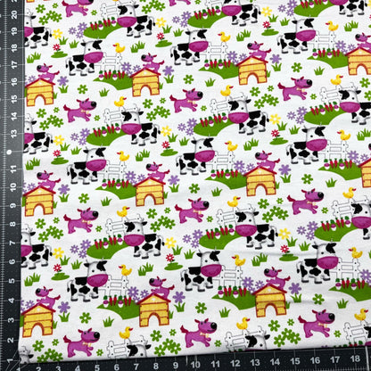 White Barnyard Cow FLANNEL 44 - 6391 Puppy Dog - Mary Jo Fabrics