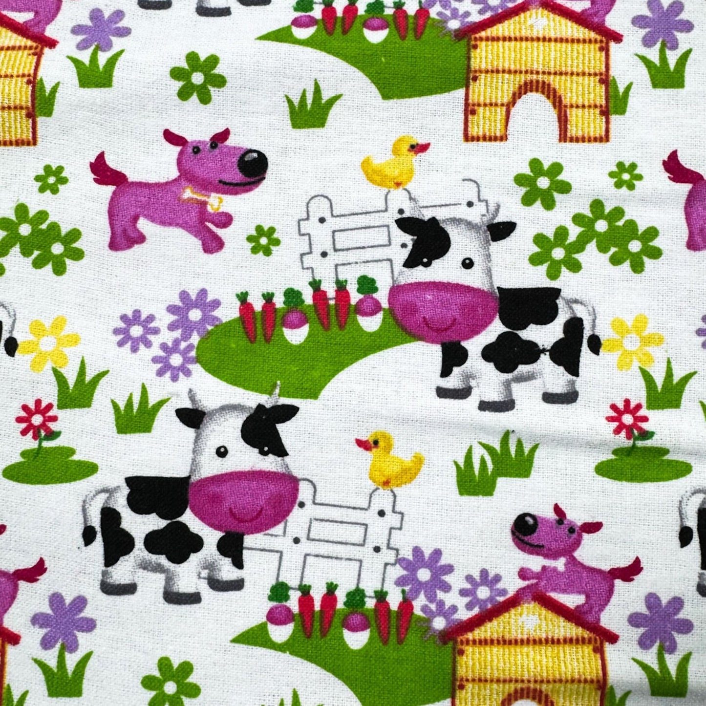 White Barnyard Cow FLANNEL 44 - 6391 Puppy Dog - Mary Jo Fabrics