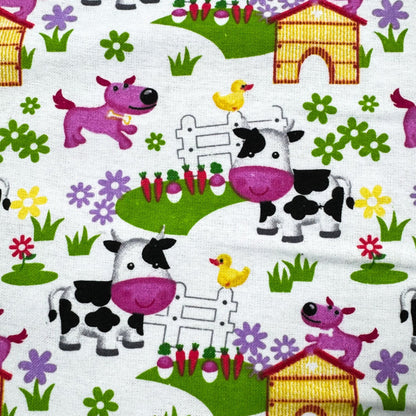 White Barnyard Cow FLANNEL 44 - 6391 Puppy Dog - Mary Jo Fabrics