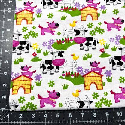 White Barnyard Cow FLANNEL 44 - 6391 Puppy Dog - Mary Jo Fabrics