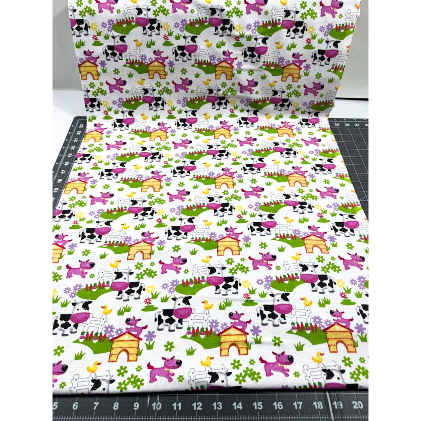 White Barnyard Cow FLANNEL 44 - 6391 Puppy Dog - Mary Jo Fabrics