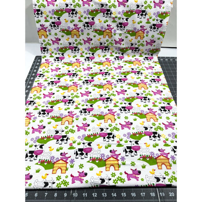 White Barnyard Cow FLANNEL 44 - 6391 Puppy Dog - Mary Jo Fabrics