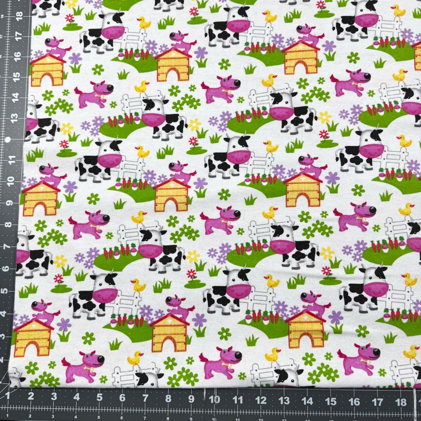 White Barnyard Cow FLANNEL 44 - 6391 Puppy Dog - Mary Jo Fabrics