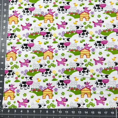 White Barnyard Cow FLANNEL 44 - 6391 Puppy Dog - Mary Jo Fabrics
