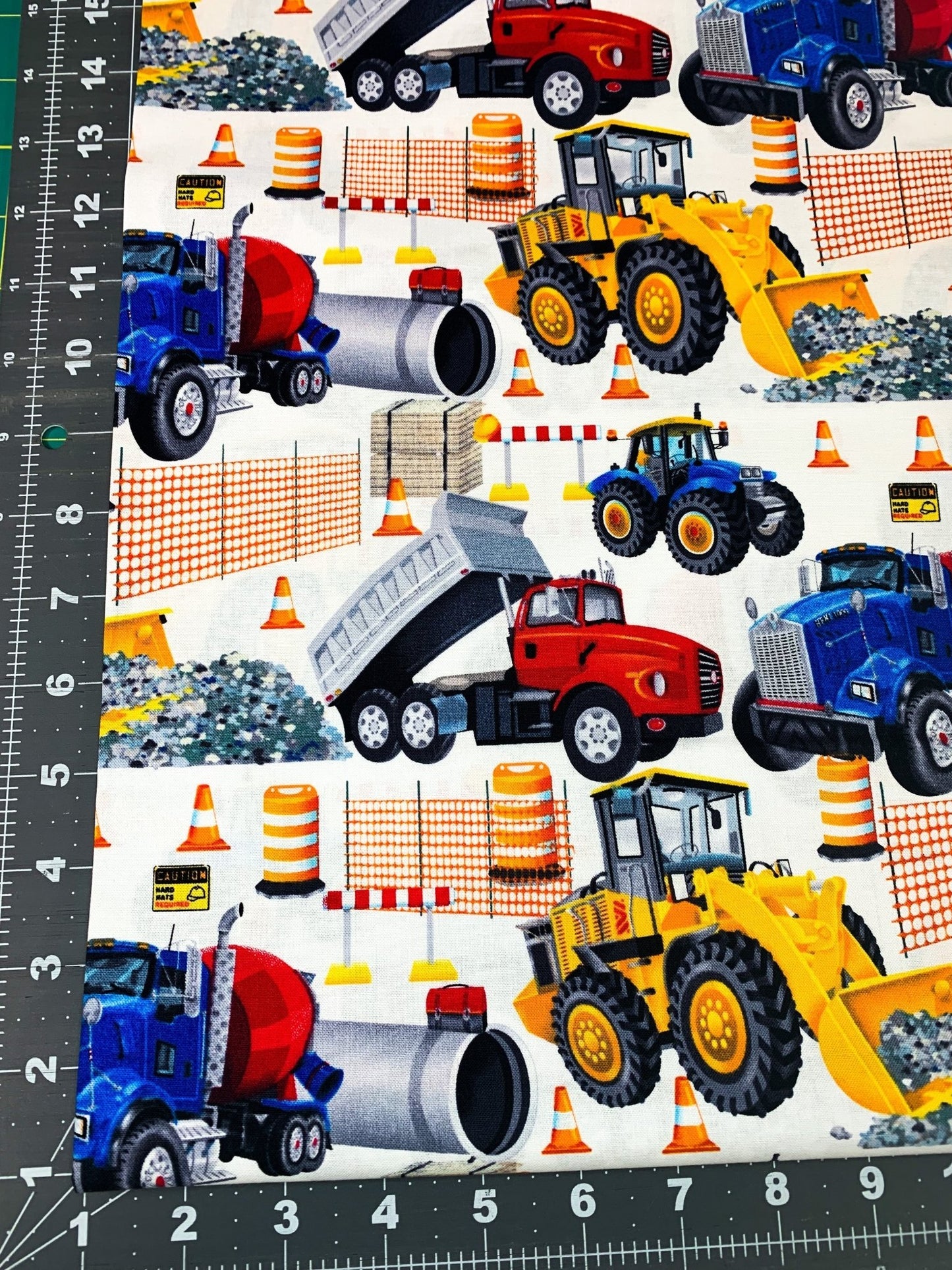 White Bulldozer fabric 389 - 1 kids fabric - Mary Jo Fabrics