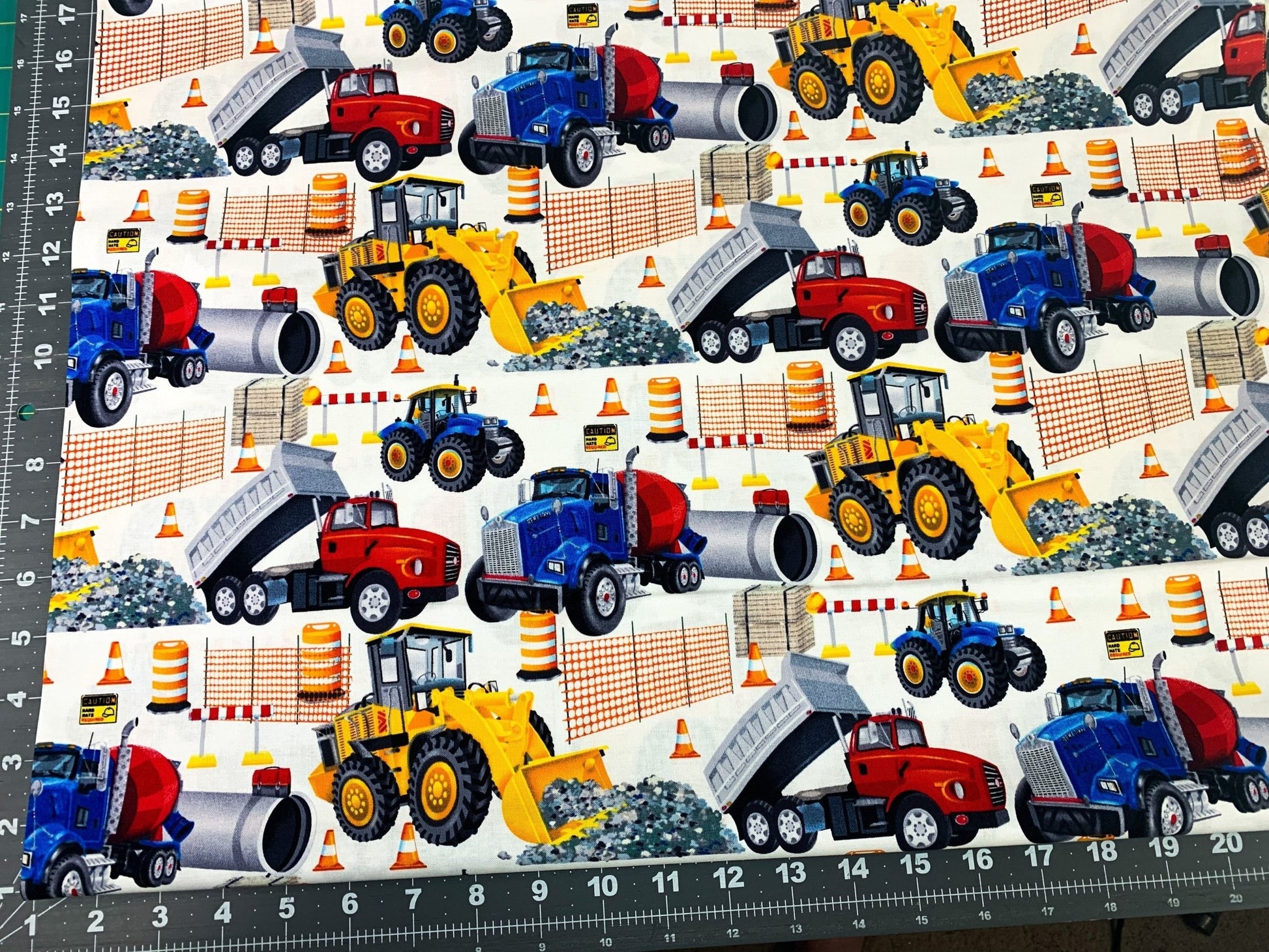 White Bulldozer fabric 389 - 1 kids fabric - Mary Jo Fabrics