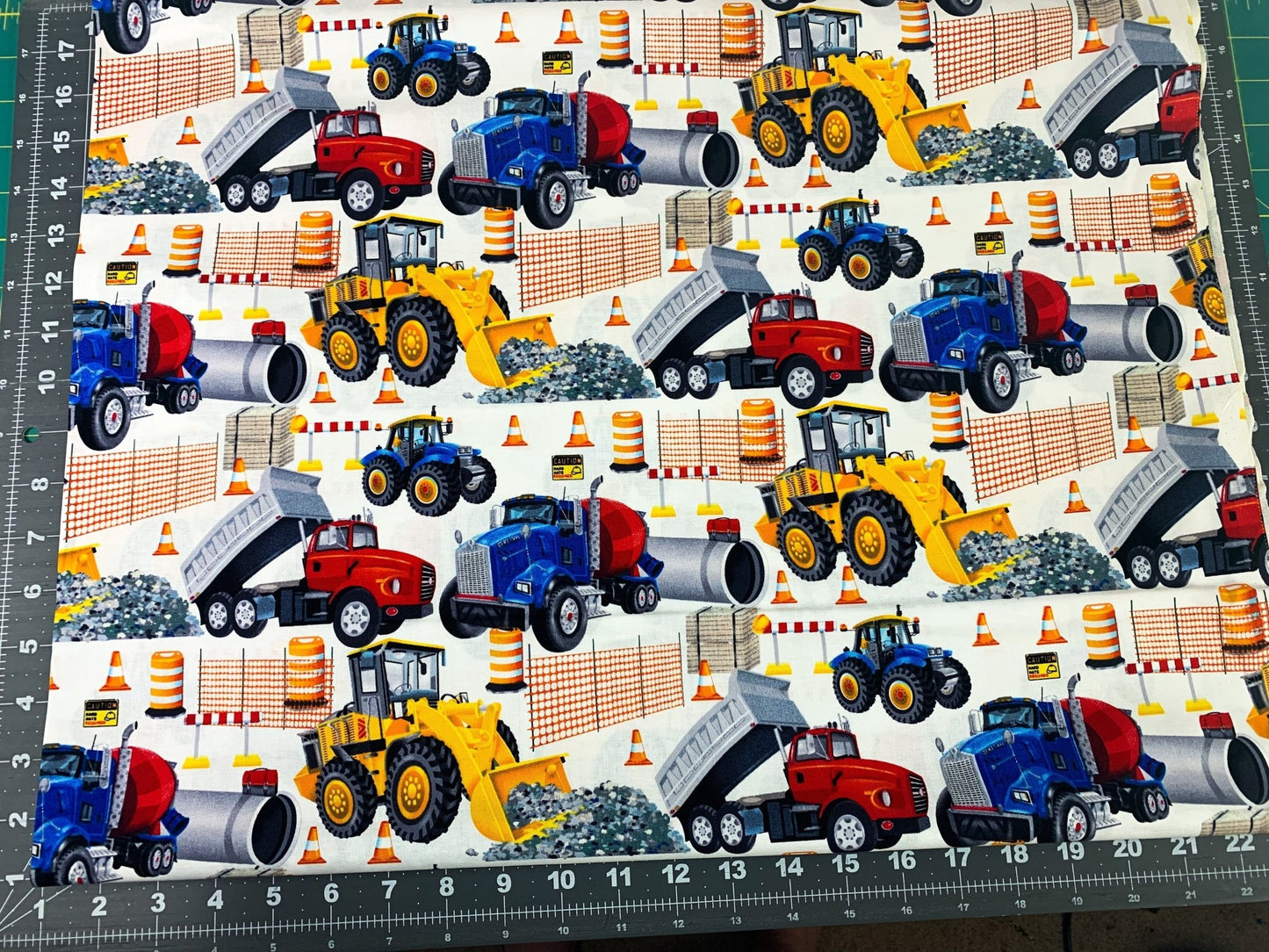 White Bulldozer fabric 389 - 1 kids fabric - Mary Jo Fabrics