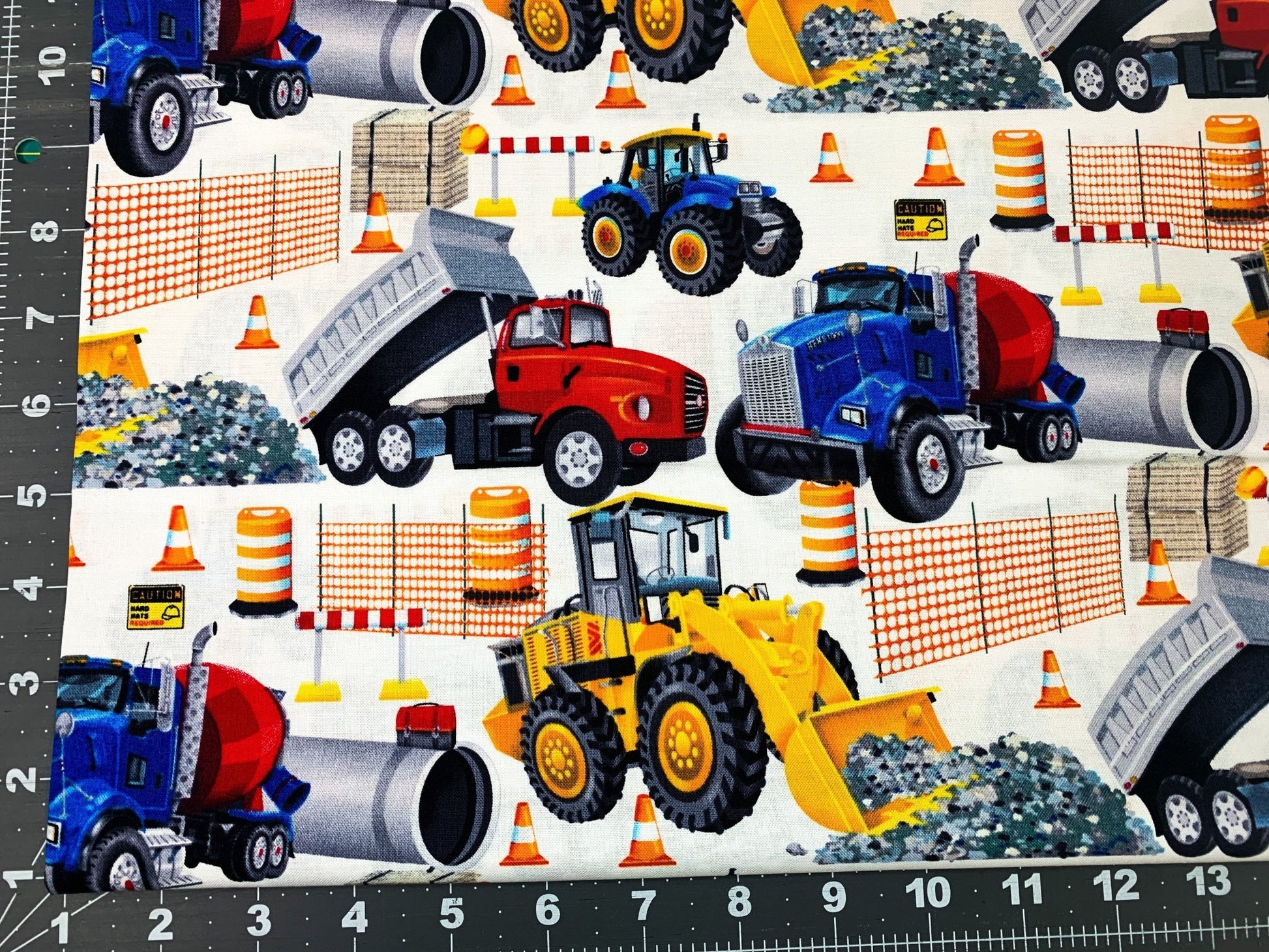 White Bulldozer fabric 389 - 1 kids fabric - Mary Jo Fabrics