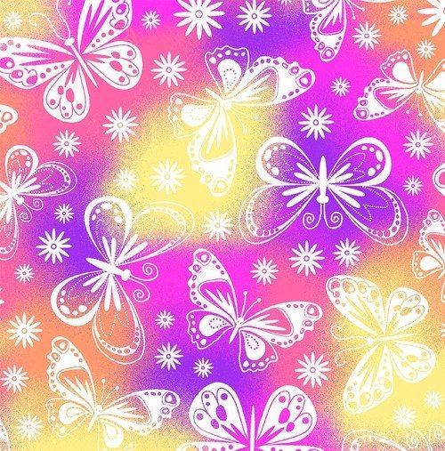 White Butterflies FLANNEL 1031 - 22 Warm Pinks and Purples - Mary Jo Fabrics