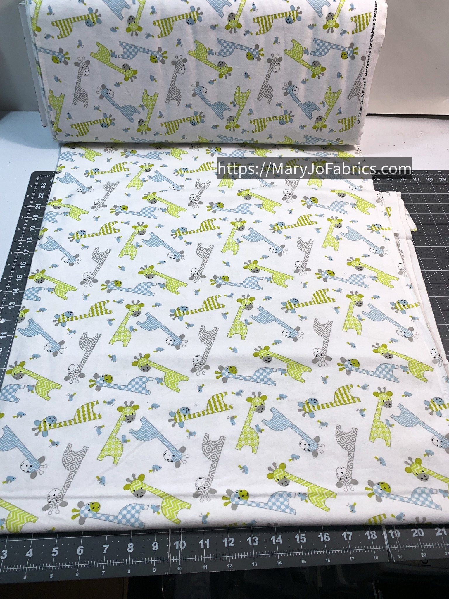 White Giraffe FLANNEL Fabric 9307A Cute Baby - Mary Jo Fabrics