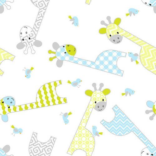 White Giraffe FLANNEL Fabric 9307A Cute Baby - Mary Jo Fabrics