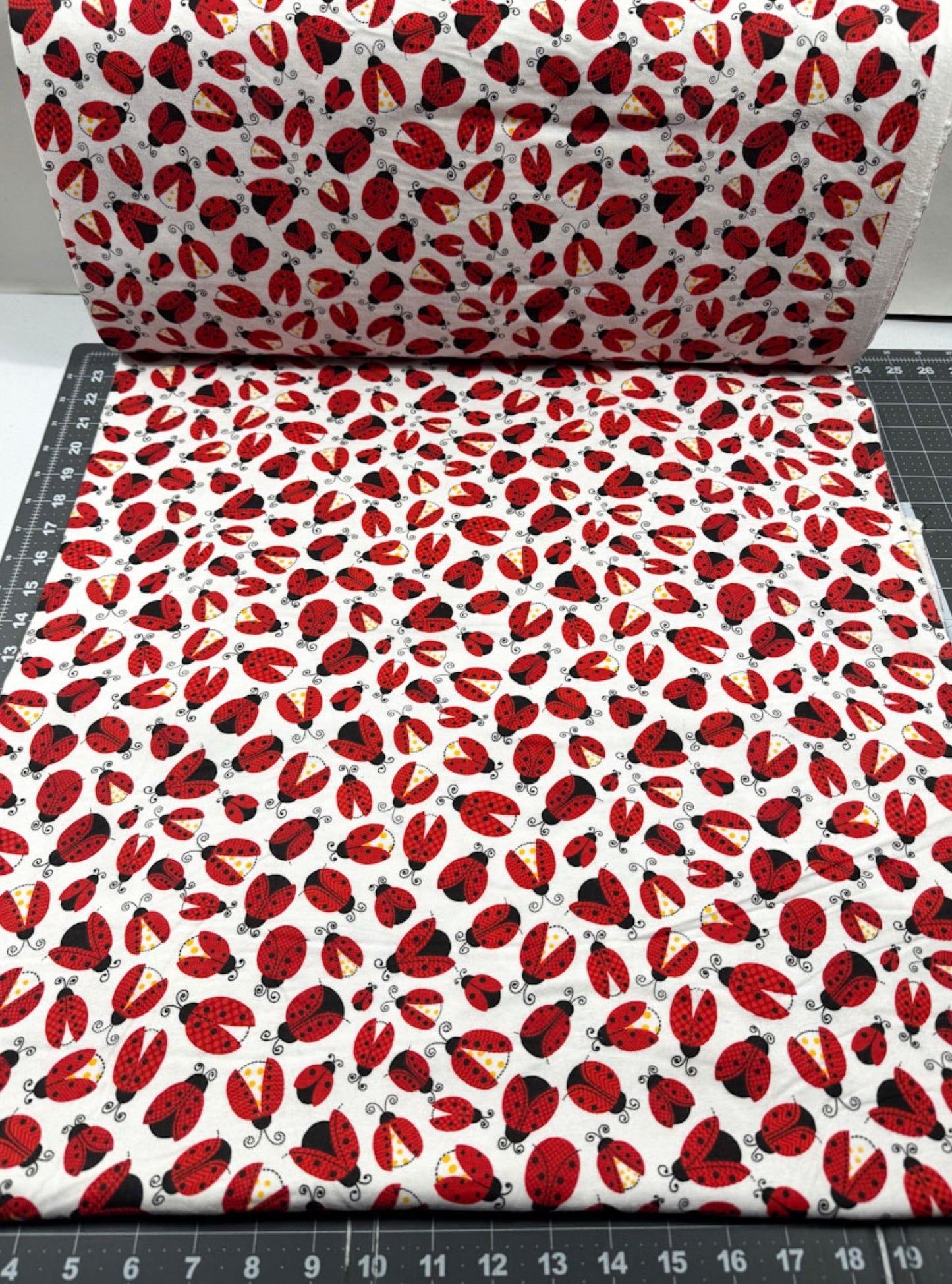 White Lady Bugs Cotton FLANNEL 44 - 7461 Ladybugs - Mary Jo Fabrics
