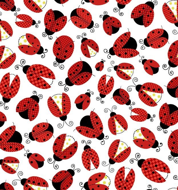 White Lady Bugs Cotton FLANNEL 44 - 7461 Ladybugs - Mary Jo Fabrics