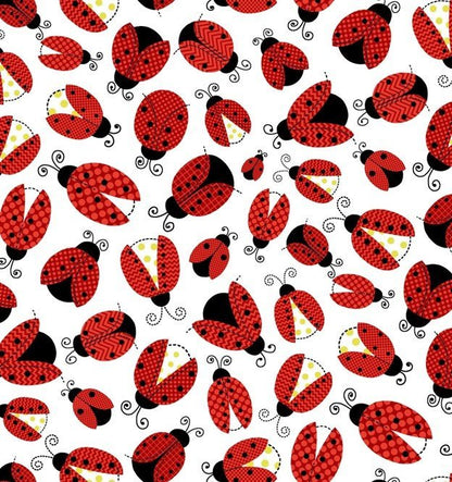 White Lady Bugs Cotton FLANNEL 44 - 7461 Ladybugs - Mary Jo Fabrics