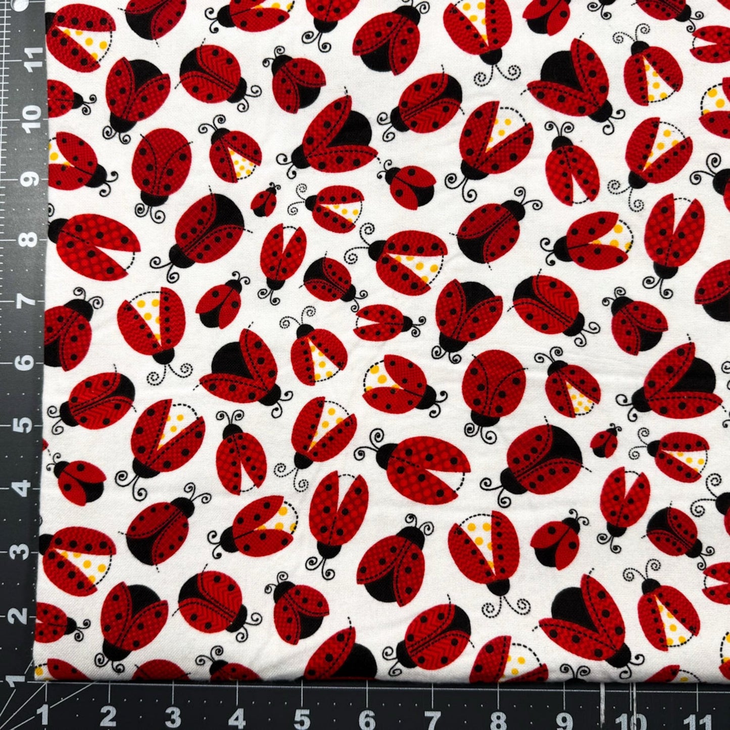 White Lady Bugs Cotton FLANNEL 44 - 7461 Ladybugs - Mary Jo Fabrics