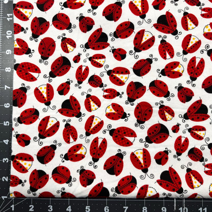 White Lady Bugs Cotton FLANNEL 44 - 7461 Ladybugs - Mary Jo Fabrics