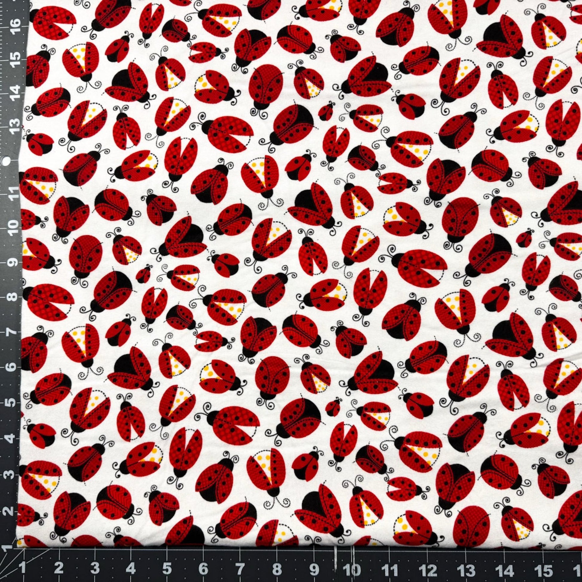 White Lady Bugs Cotton FLANNEL 44 - 7461 Ladybugs - Mary Jo Fabrics