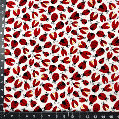 White Lady Bugs Cotton FLANNEL 44 - 7461 Ladybugs - Mary Jo Fabrics