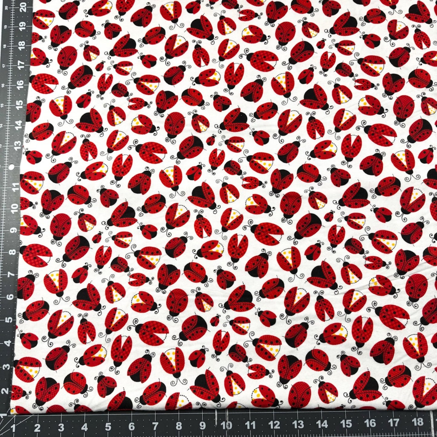 White Lady Bugs Cotton FLANNEL 44 - 7461 Ladybugs - Mary Jo Fabrics