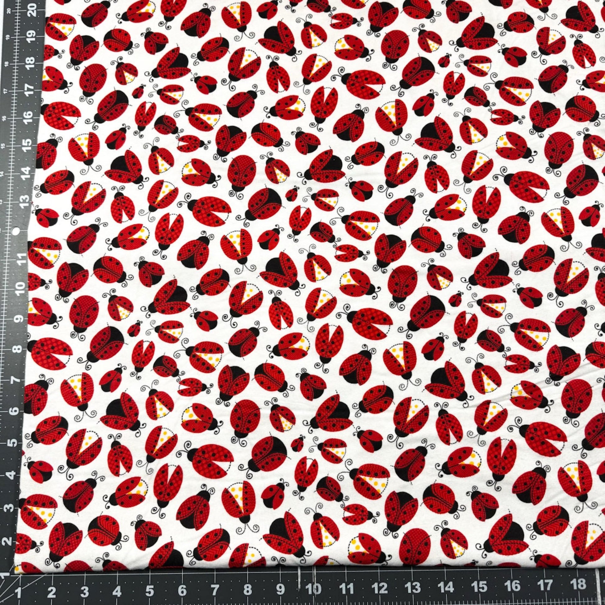 White Lady Bugs Cotton FLANNEL 44 - 7461 Ladybugs - Mary Jo Fabrics