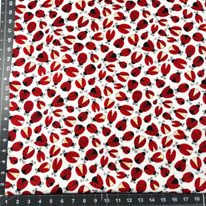 White Lady Bugs Cotton FLANNEL 44 - 7461 Ladybugs - Mary Jo Fabrics
