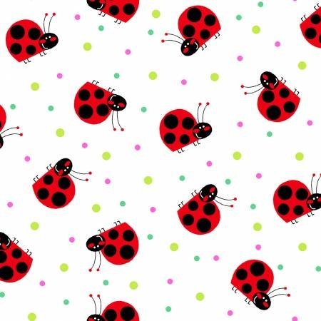 White Ladybug FLANNEL 1019 - 8 Cute ladybugs - Mary Jo Fabrics