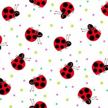 White Ladybug FLANNEL 1019 - 8 Cute ladybugs - Mary Jo Fabrics