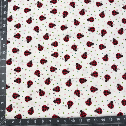 White Ladybug FLANNEL 1019 - 8 Cute ladybugs - Mary Jo Fabrics