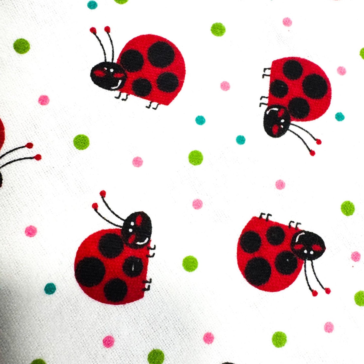 White Ladybug FLANNEL 1019 - 8 Cute ladybugs - Mary Jo Fabrics
