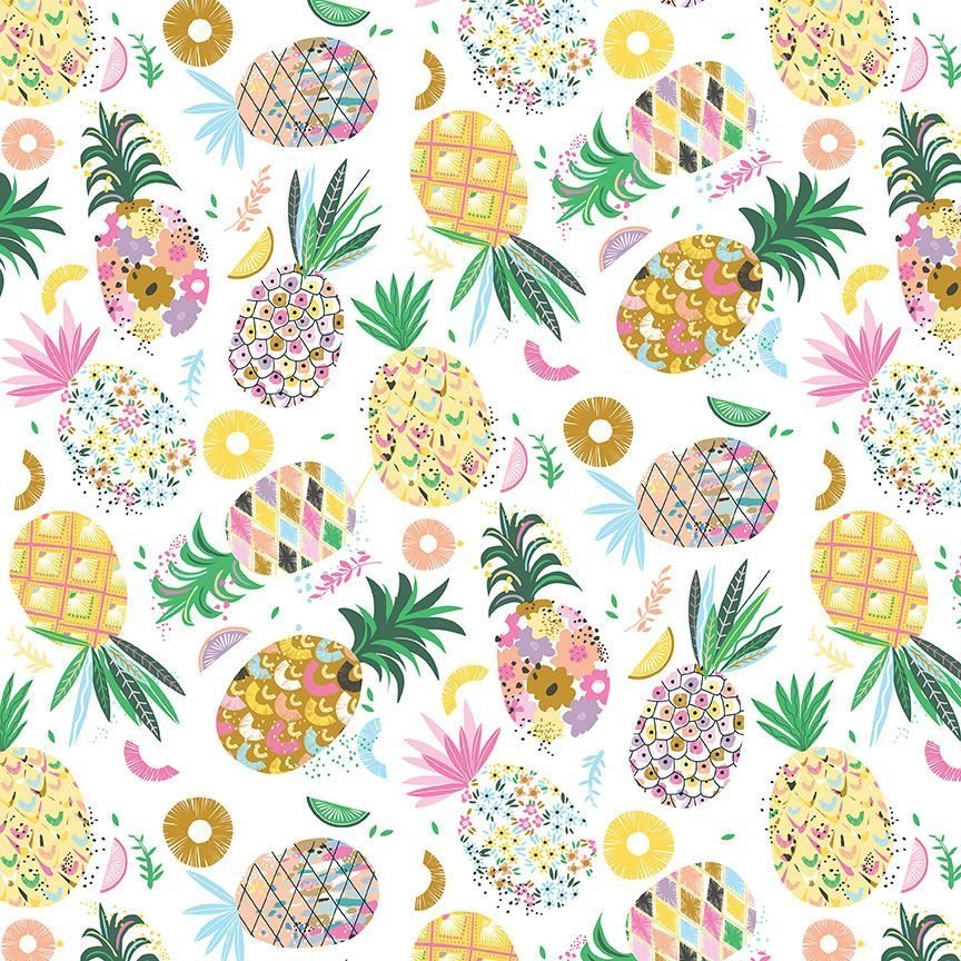 White Pineapple Cotton Fabric D3040 Pineapple Crush - Mary Jo Fabrics