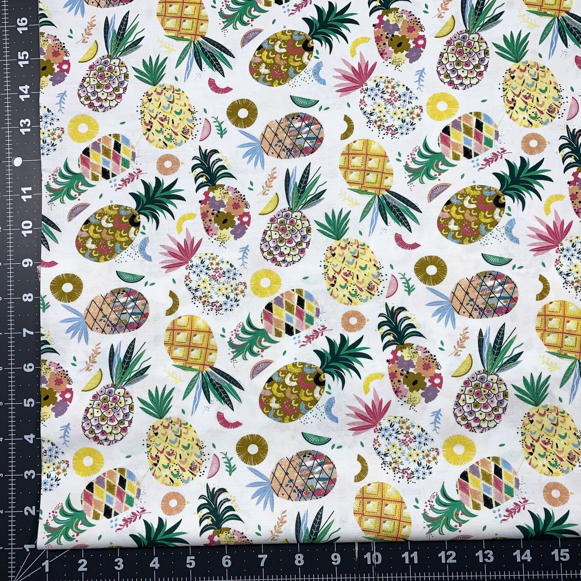 White Pineapple Cotton Fabric D3040 Pineapple Crush - Mary Jo Fabrics