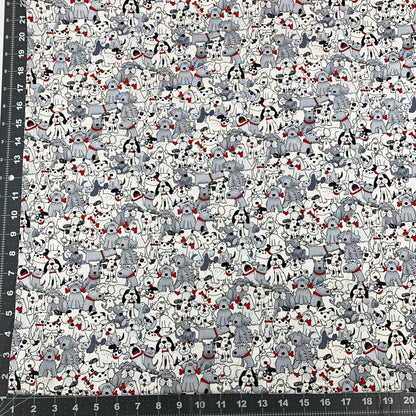 White Playful Puppies Fabric 1556 - 6748 Pups with Bones - Mary Jo Fabrics